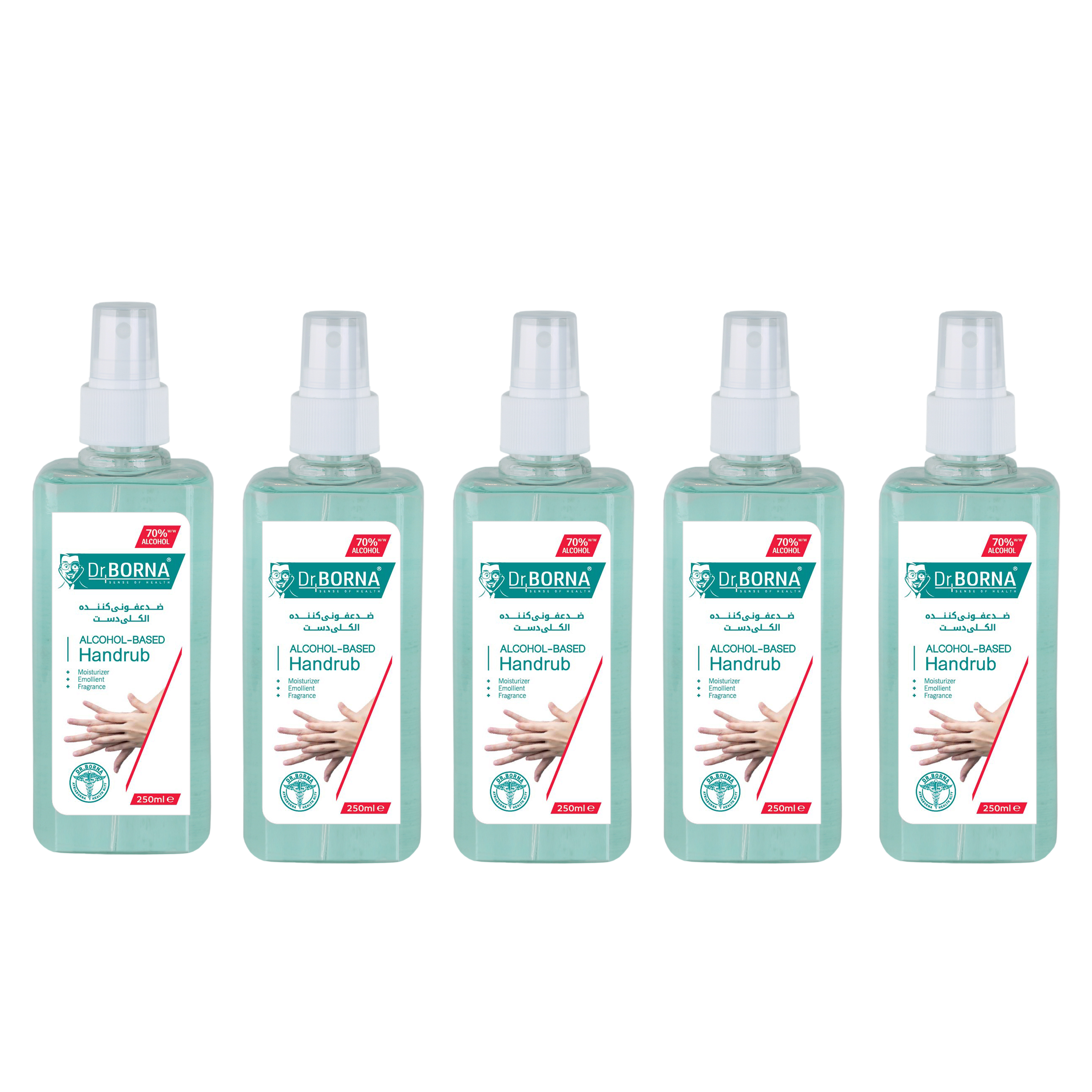 محلول ضدعفونی کننده دکتر برنا مدل handrub حجم 250 میلی لیتر بسته 5 عددی